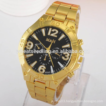 Gold plated black and white face stainless steel wholesale china watch